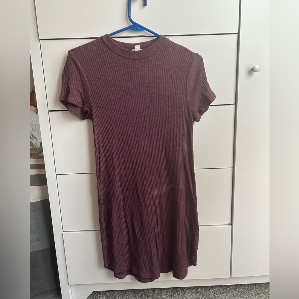Garage Ribbed Knit Short Sleeve Mini Dress